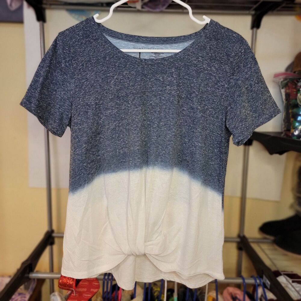 Signature Studio SS Blouse Dip Dye Blue & White Blouse - Size Large